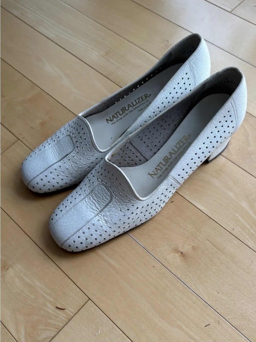 Naturalizer White Perforated Leather Flats
